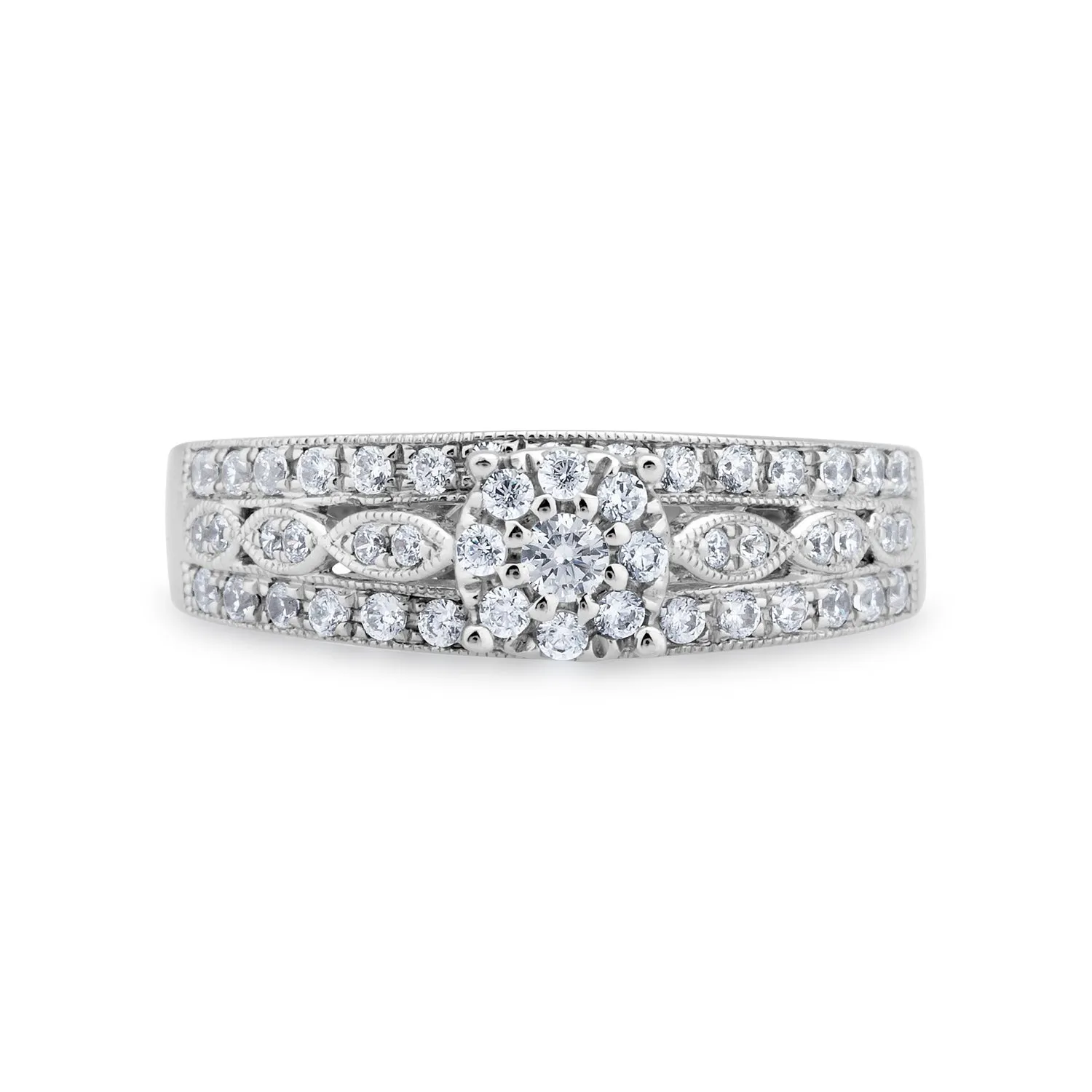 Jewelili 10K White Gold 1/2 CTTW Diamonds Ring