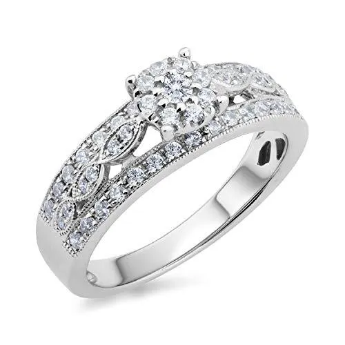 Jewelili 10K White Gold 1/2 CTTW Diamonds Ring